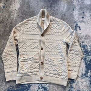 LUCKY BRAND Chunky fisherman Sweater Cardigan Men’s Medium shawl collar beige
